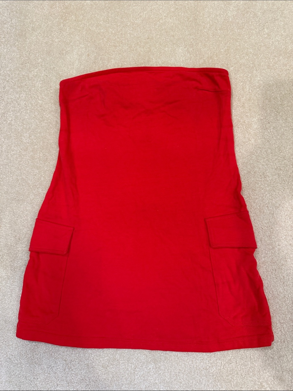 Bold Red Strapless Pocket Tube Dress